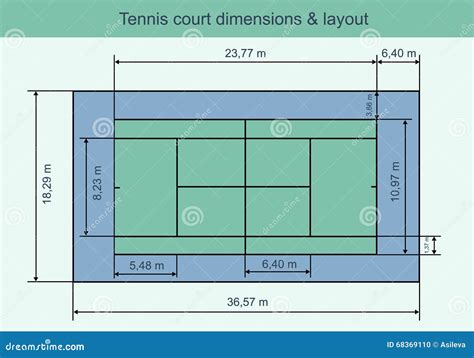 Big Tennis Court with Dimensions and Layout Stock Vector - Illustration ...