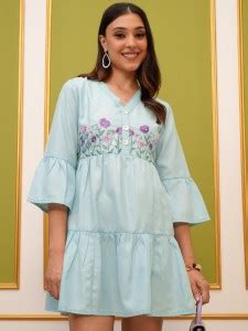 Vishudh Women Tiered Light Blue Dress - Buy Vishudh Women Tiered Light ...