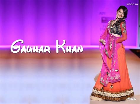 Gauhar Khan In Orange Saree Hot Hd Wallpaper