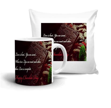 Buy Dungri Happy Chocolate Day Theme Coffee Mug (325ml) with Cushion ...