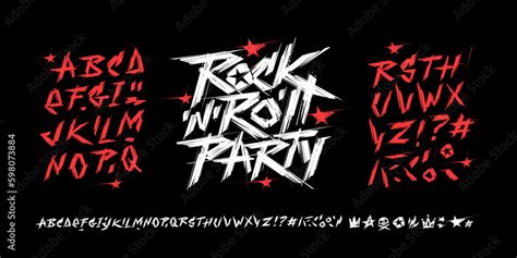 Rock'n'roll Party vintage style grunge type font alphabet with signs ...