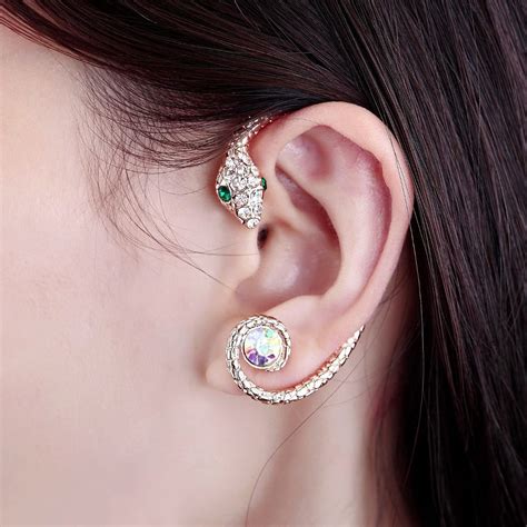 Gothic Punk Snake Ear Cuff Crystal Stud Over Ear Hook Wrap Earrings ...