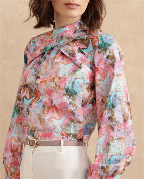 Rareism Women Cioz Light Multi Bishop Sleeves High Neck Regular Fit Cr