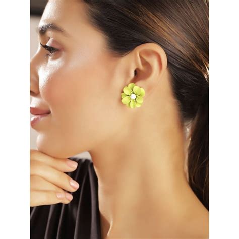 Buy Priyaasi Green Floral Stud Earrings Online
