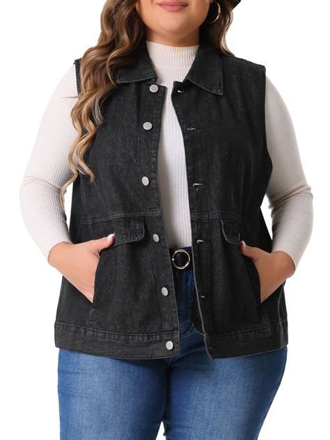Agnes Orinda Women's Plus Size Denim Vest Oversized Button Down ...