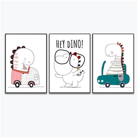 Flat Cute Animal Collection Dino On Car Wall Décor Set of 3 – Decors Mantra