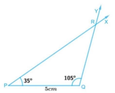 1. Construct triangle PQR with PQ = 5 cm, Q = 105⁰, and R = 45 ...