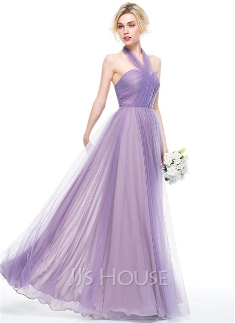 A-Line/Princess Sweetheart Floor-Length Tulle Bridesmaid Dress With ...