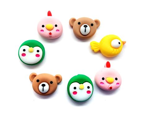 Kawaii Animal Face Cabochons, Set of 6 Adorable Resin Flatbacks ...