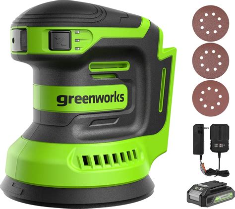 Greenworks 24V Orbital Sander Kit, 5" Random Sander Variable Speed, 2Ah ...