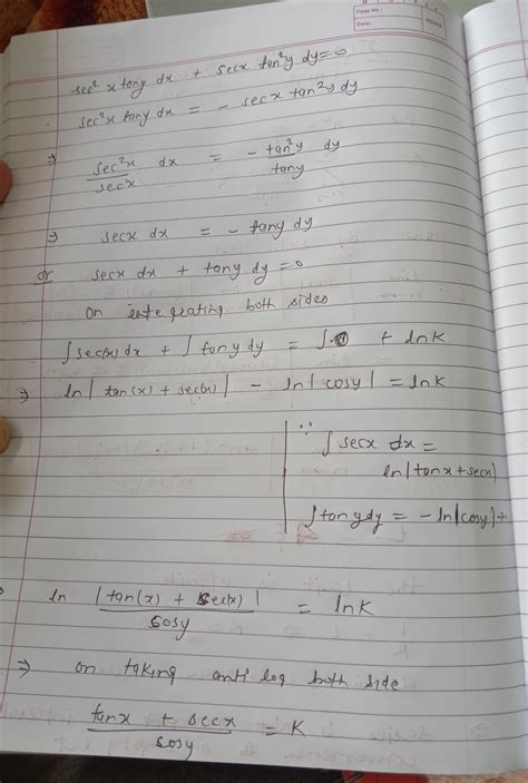 Question# 2 the required solution of sec2x tany dx + secx tan y dy = 0 ...
