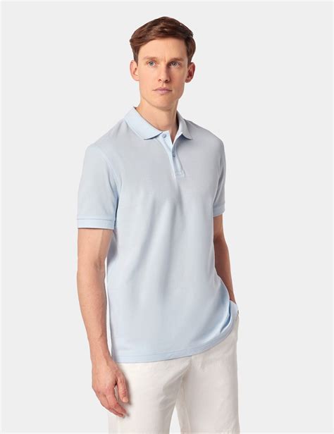Men's Pale Blue Mercerised Cotton Polo Shirt - Short Sleeve | Hawes and ...