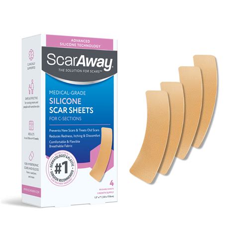 ScarAway Silicone Scar Sheets for C-Section, Hypertrophic & Keloid, 4 ...