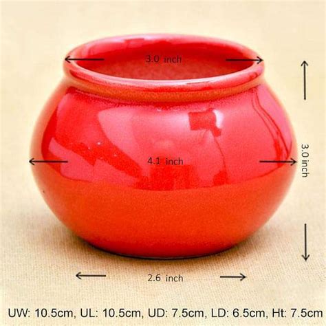Buy 3 inch (8 cm) Handi Shape Round Ceramic Pot (Red) (set of 3) online ...