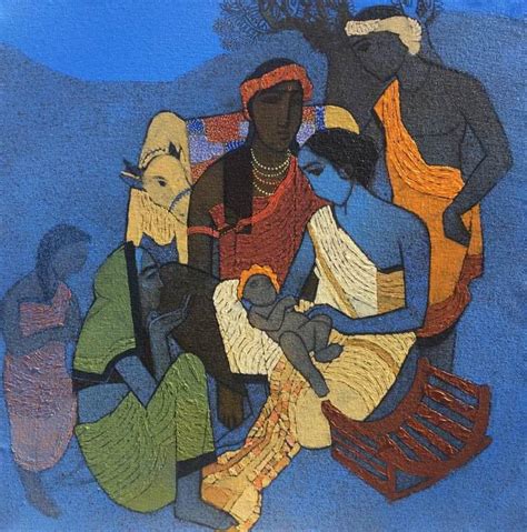 "Naamkaran": Blue Acrylic Painting by Siddharth Shingade – ArtZolo.com