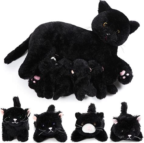Amazon.com: Skylety Nurturing Cat Stuffed Animal with 4 Plush Kittens ...