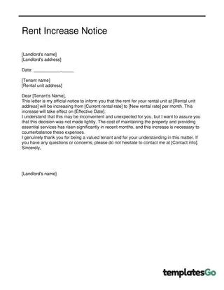 Rent Increase Notice With Editable Templates