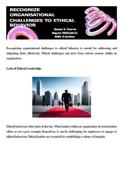 Challenges in ethical behaviour - Recognizing organizational challenges ...