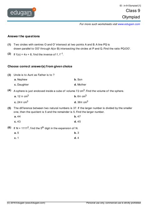 Class 9 - Mathematics Olympiad | Preparation, Online Practice ...