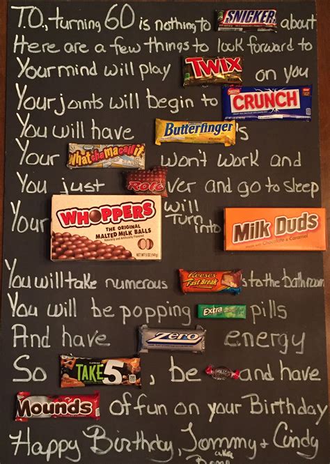 Old age Over the hill 60th Birthday candy card poster using candy bars ...