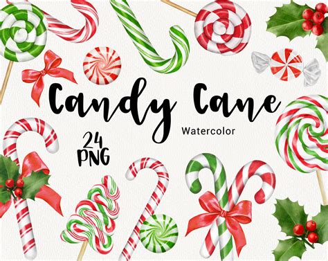 Watercolor Candy Cane Clipart, Christmas Clip Art, Xmas Sweets, Winter ...