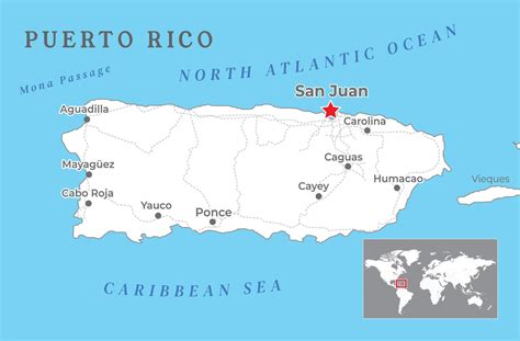Puerto Rico Political Map with capital San Juan, United States territory in the northeastern ...