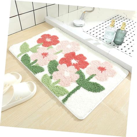 Coolnut Floral Mat Bathroom Rug, Plush Microfiber Shower Rug Water ...