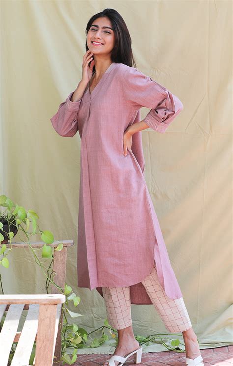 Lilac handspun handwoven cotton tunic with pants – Ihaworld