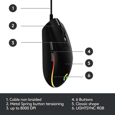 Logitech G102 Light Sync / Adj DPI Upto 8000, 6 Programmable Buttons ...