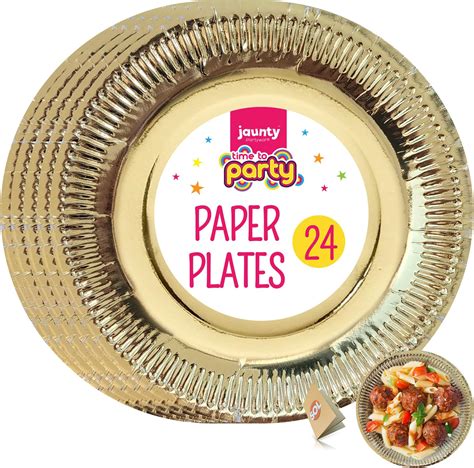 SOL 24pk Gold Paper Plates | Gold Party Plates for All Occasions | Gold ...