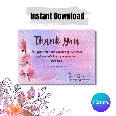 Electronic Thank You Cards, Printable Thank You Card, Small Business ...