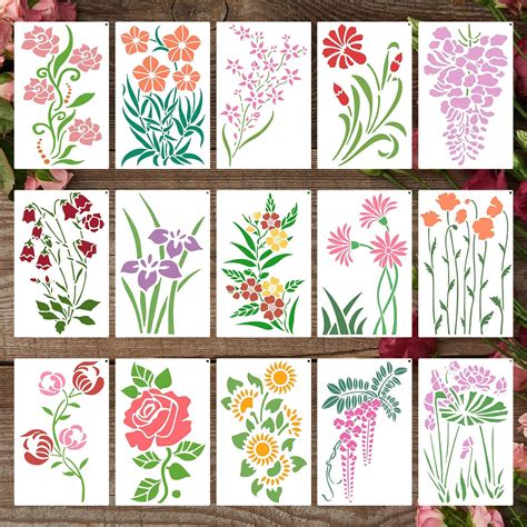 Wildflower Stencils, 18 PCS Reusable Flower Stencils Painting, for ...