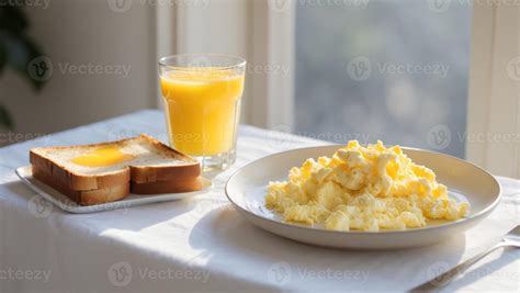 Fresh Orange Juice with Buttered Toast and Scrambled Eggs 57794378 ...