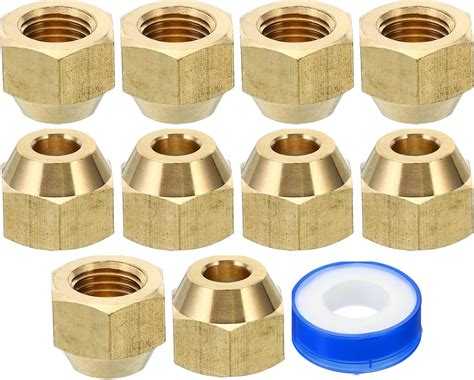 PATIKIL 1/4" Brass Flare Nut, 10pcs SAE 45 Degree Copper Flared Tube Fitting Brass Pipe Fitting ...