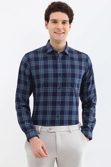 Buy Men Navy Regular Fit Checked Full Sleeves Formal Shirt Online ...