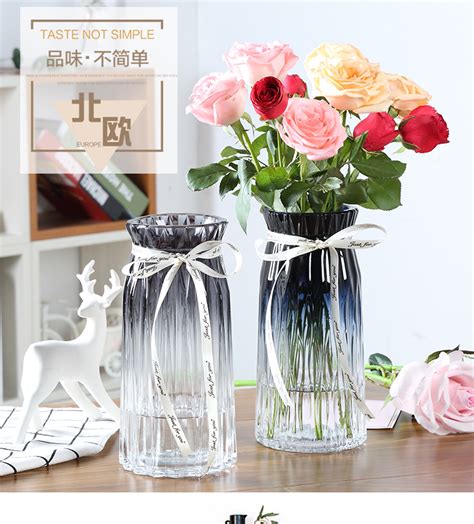 欧式简约水培玻璃花瓶透明玫瑰百合满天星防真植物干花插花瓶摆件-阿里巴巴