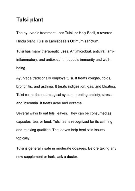 Tulsi plant detail notes - Tulsi plant The ayurvedic treatment uses ...