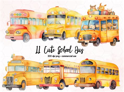 Watercolor School Bus Clipart Graphic by DigiDazzle · Creative Fabrica