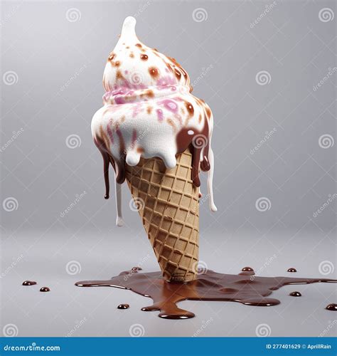 3d Ice Cream Cone, Ice Cream Dripping from the Cone, Light Background ...