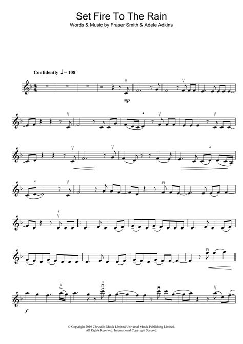 Set Fire To The Rain by Adele Sheet Music for Violin Solo at Sheet Music Direct