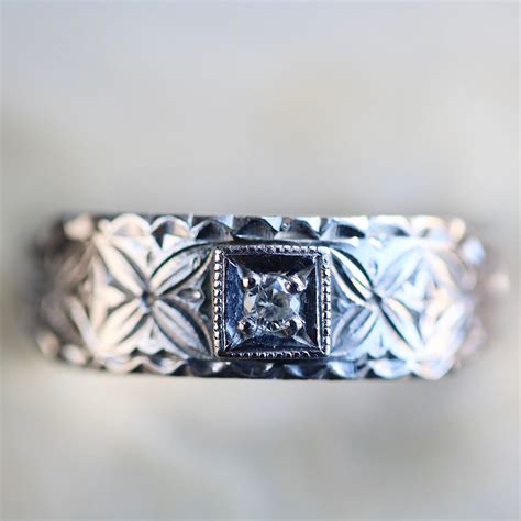 Pm900 プラチナ ダイヤモンド 彫金 地金 ヴィンテージリング | 結antiques ヴィンテージ・アンティークジュエリー