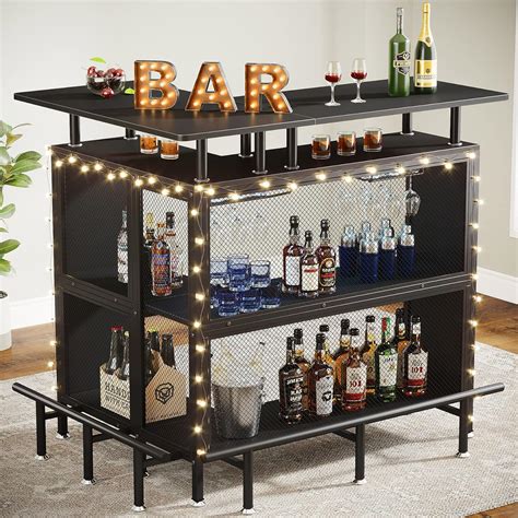 Amazon.com: Tribesigns Home Bar Unit, L-Shaped Bar Table with Stemware ...