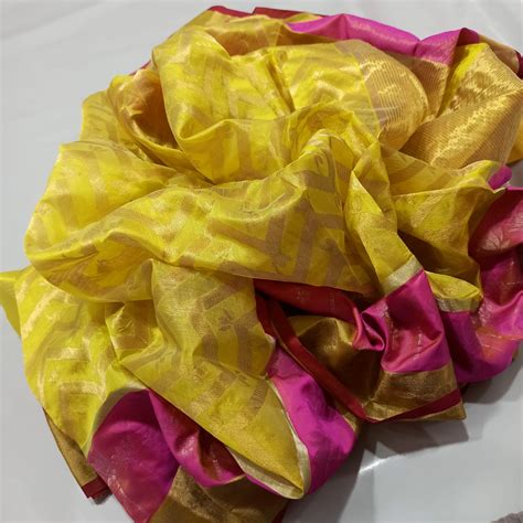Buy Yellow Chanderi Pattu Silk Saree TA-398 Online in India