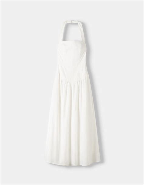 Flounce bengaline midi dress - Women | Bershka