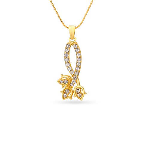 Fancy Leaf Motif Gold Pendant Studded With Coloured Stones