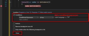Image result for Conditional Breakpoint Visual Studio