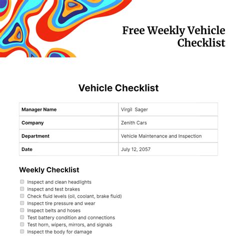 Free Vehicle Checklist Templates, Editable and Printable