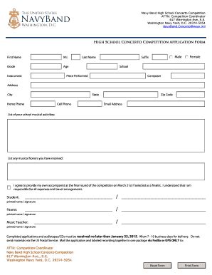 Fillable Online High School Concerto Competition Application Form Male ...