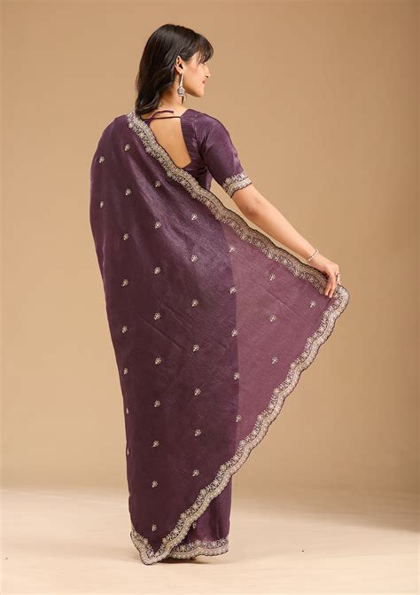Buy Purple Zariwork (Gold) Tissue Saree - Koskii