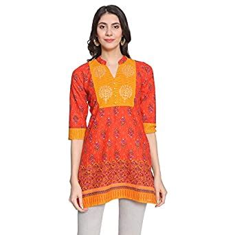 Buy Rapsodia Women Gold Printed Short Kurta (Orange) at Amazon.in